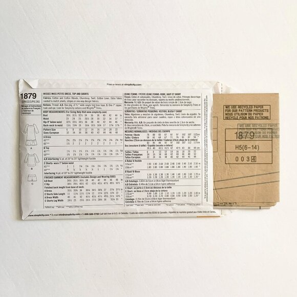 Simplicity Lisette Style Dress Top Shorts Sewing Pattern 1879 Size H5 6-14 Uncut - Picture 4 of 6